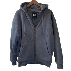 North 15 Men's Jacket Quilted Hoodie Full Zip Heavy Weight Charcoal Gray Size XL